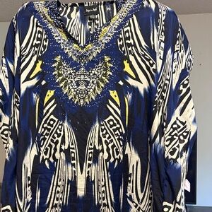 Blue and White Patterned Top